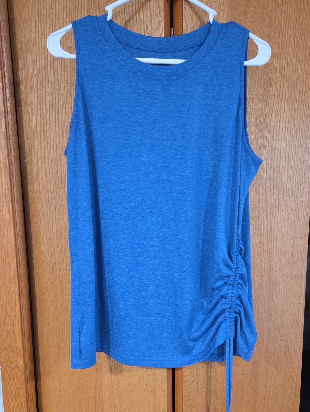 New Never Worn Sleeveless Blue Side-Ruched Women's Tank Top